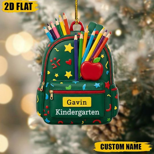 Discover Personalized Kindergarten Backpack Ornament, First Day of School Gift, Teacher Xmas Keepsake, Student Tree Decor
