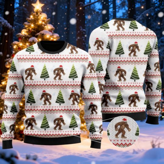 Christmas Bigfoot Ugly Sweater, Squatchmas Holiday Sweater, Bigfoot Xmas Sweater, Funny Sasquatch Ugly Christmas Sweater