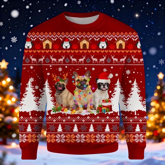 Discover Bull Dog Ugly Christmas Sweater, Funny Pug Ugly Christmas Sweatshirt, Dog Lovers Ugly Sweater, Holiday Gift