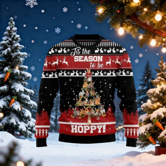 Discover Bunny Christmas Tree Ugly Sweater, Cute Animal Holiday Jumper, Rabbit Lover Gift, Pet Owner Xmas, Funny Festive Bunny Sweater, Rabbit Mom.