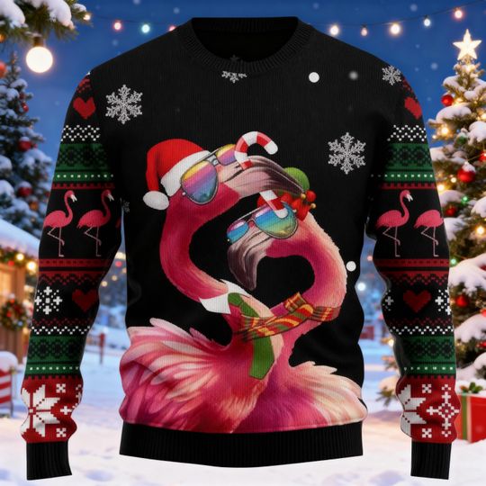 Discover Flamingo Couple Ugly Christmas Sweater, Candy Cane Flamingo Sweatshirt, Fun Couple Holiday Shirt, Ugly Sweater Gift for Festive Seasons