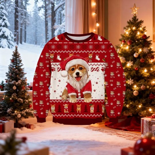 Corgi Dog Ugly Christmas Sweater, Corgi Santa Ugly Xmas Sweater, Dog Owner Holiday Sweater, Christmas Dog Sweater, Christmas Gift