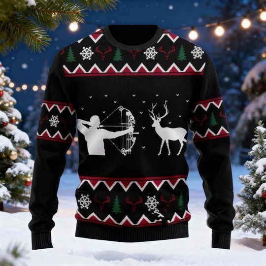 Discover Hunting Themed Christmas Ugly Sweater, Deer Hunting Season Shirt, Christmas Gift For Men Dad Husband Hunter, Hunting Xmas Sweater