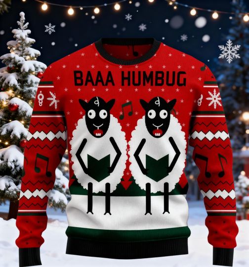 Discover Sheep Baaa Humbug Ugly Christmas Sweater, Festive Christmas Themed Sweater, Holiday Gift for Sheep Lovers, Ugly Sweater Party Attire