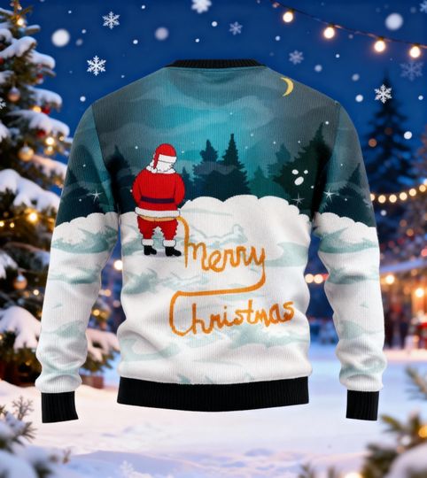 Santa Peeing Merry Christmas Ugly Sweater, Santa Claus Holiday Sweater, Adult Humor Xmas Sweater, Funny Christmas Sweatshirt, Xmas Gift