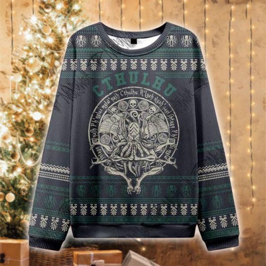 Discover Cosmic Occult Christmas Ugly Sweater, Lovecraft Horror Sweater, Eldritch Mythos Gothic Xmas Shirt, Dark Academia Holiday Gift for Fans