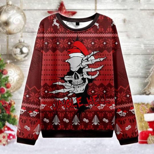 Discover Jungle Hell Christmas Ugly Sweater, Skull Santa Pullover, Horror Xmas Ugly Sweater, Gothic Holiday Shirt, Creepy Skeleton Claw Gift