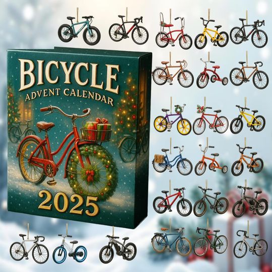 Discover Bicycle Themed Advent Calendar 2025, 24-Day Christmas Countdown with Bike Figurines, Cycling Ornament Set