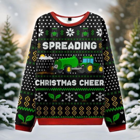 Discover Funny Farmer Christmas Ugly Sweater, Spreading Holiday Cheer Tractor, Poop Spreader Gag Gift, Ugly Xmas Farm Jumper, Agriculture Humor Shirt