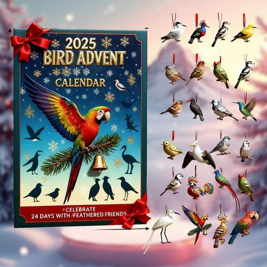Discover Bird Advent Calendar 2025, 24-Day Christmas Countdown with Acrylic 2D Bird Figurines