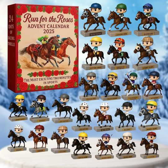 Discover Run for the Roses Advent Calendar 2025, 24-Day Christmas Countdown with Mini Horse & Racing Figurines