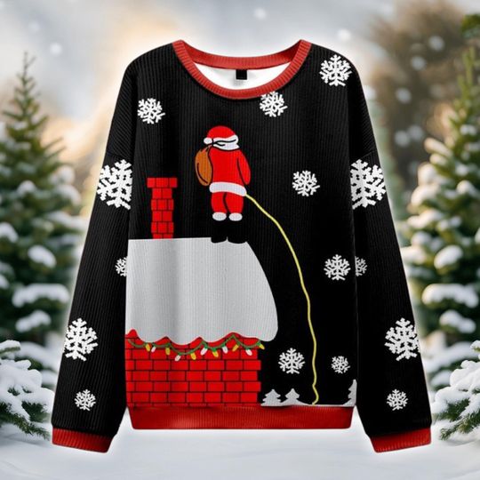 Discover Funny Santa Peeing Christmas Ugly Sweater, Naughty Holiday Chimney Shirt, Ugly Xmas Sweater Gag Gift, Hilarious Santa Roof Joke Sweatshirt