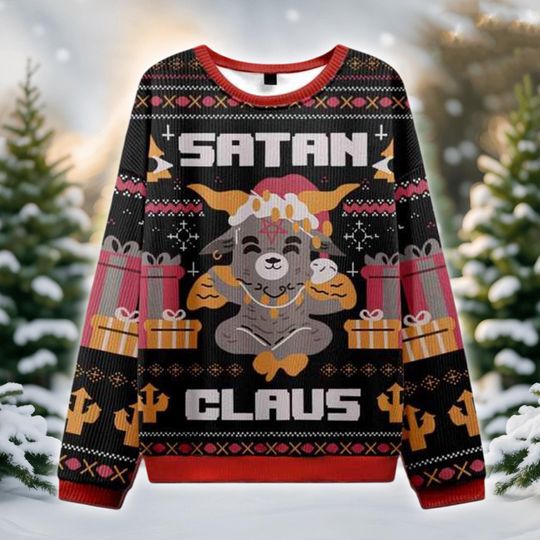 Discover Satan Claus Christmas Ugly Sweater, Dark Holiday Goat Shirt, Funny Evil Xmas Jumper, Gothic Christmas Outfit, Creepy Holiday Gift, Occult Santa