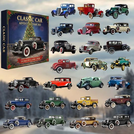 Discover Classic Car Advent Calendar, 24-Day Christmas Countdown Box with Acrylic Car Ornaments