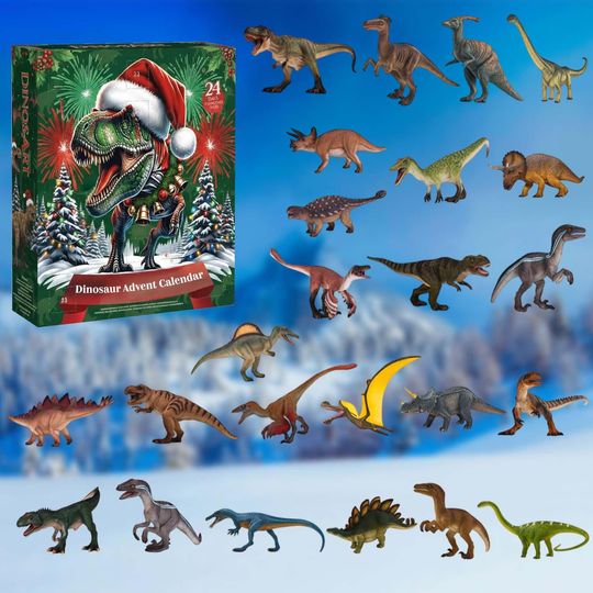 Discover Dinosaur Advent Calendar 2025, 24-Day Christmas Countdown Box with Acrylic Dino Ornaments, Prehistoric Holiday Gift