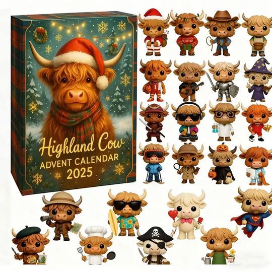Discover 2025 Highland Cow Acrylic Advent Calendar with 24 Resin Mini Figures – Farm Animal Christmas Decor