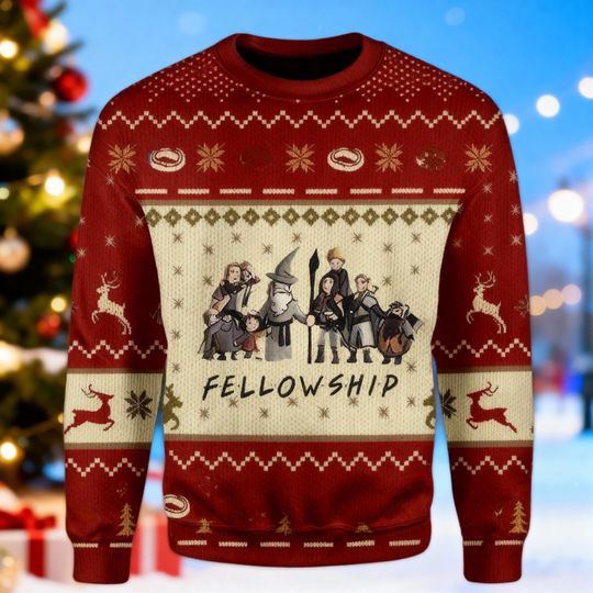 The Fellowship Ugly Christmas Sweater, Wizard Dwarf Elf Sweater, Fantasy Adventure Holiday Sweatshirt, Middle Earth Fan Gift