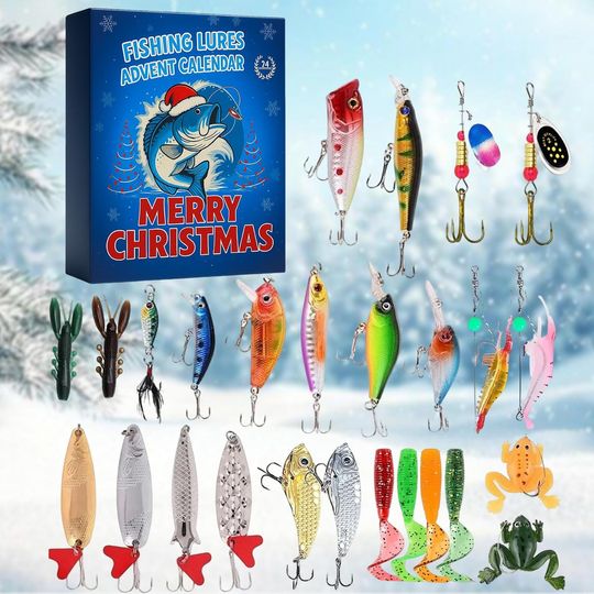 Discover Fishing Lure Advent Calendar 2025, 24-Day Christmas Countdown Box for Men & Dads, Fishing Tackle Gift Set