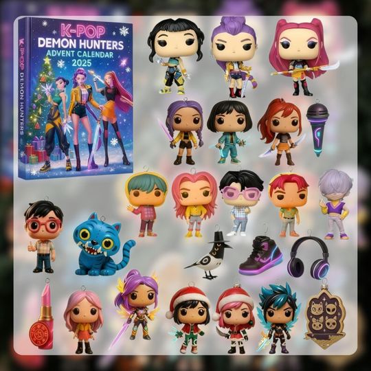 3D Kpop Demon Hunters Christmas Advent Calendar, 24-Day Anime Countdown Box, 3D Resin Charms, Gift for K-Pop & Fantasy Fans