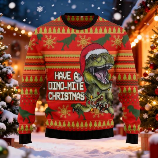 Santa Claus Ugly Christmas Sweater, Christmas Santa Dinosaur Ugly Sweater, Christmas Animals Sweater, Holiday Xmas Sweater, Sweater Party