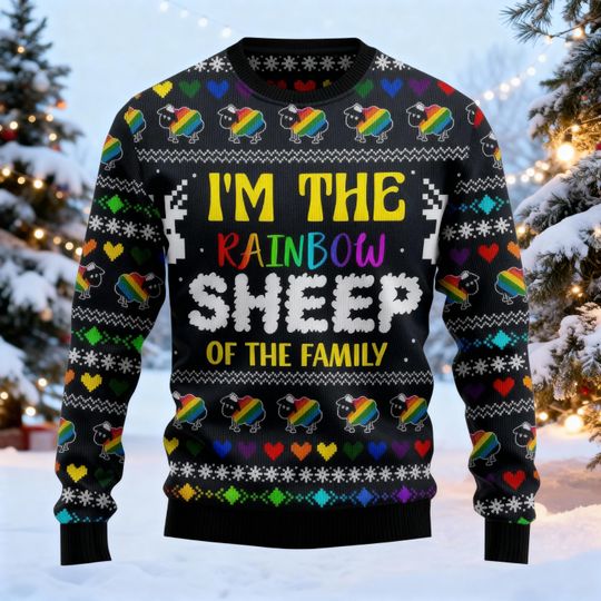 I Am The Rainbow Sheep Of Family Ugly Sweater, Sheep Santa Funny Sweater, Farm Animal Xmas Sweater, Christmas Sweatshirt, Animal Lover Shirt