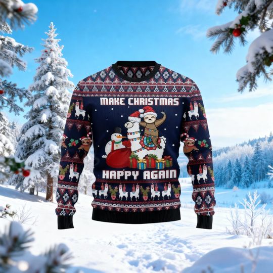 Discover Funny Llama Xmas Jumper, Fa Lla Lla Llama Ugly Christmas Sweater, Animal Lover Gift, Holiday Party Outfit for Women Men