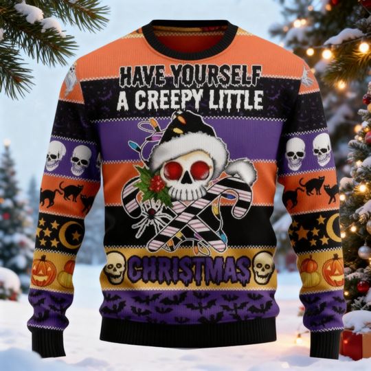 Discover Creepy Little Christmas Ugly Sweater, Skull Ugly Sweater, Holiday Sweater, Family Ugly Christmas Sweater, Funny Sweater for Family