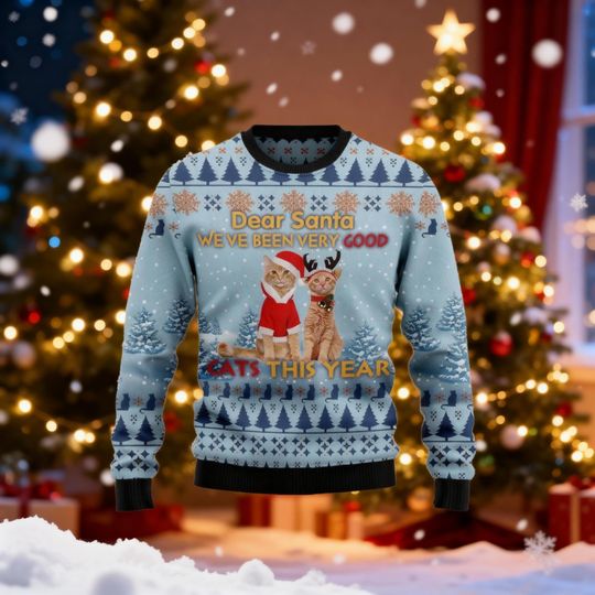 Cat Christmas Ugly Sweater, Good Cats This Year Funny Cat Meme Christmas Sweater For Men And Women