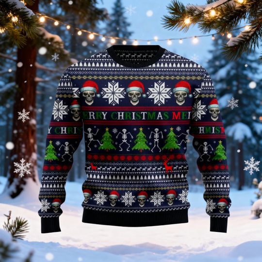 Discover Santa Skull Christmas Sweater, Funny Christmas Sweatshirt, Gothic Holiday Sweater, Skeleton Xmas Sweatshirt, Xmas Party Gift