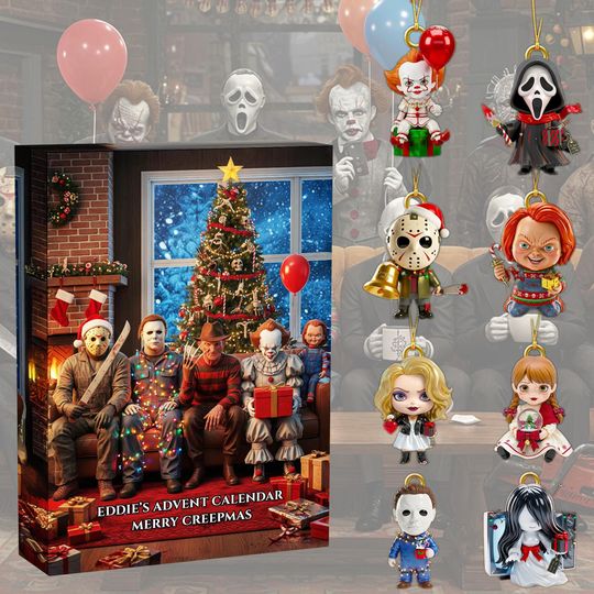 Discover Eddies Merry Creepmas Advent Calendar 2025, Horror Movie Christmas Countdown with 24 Creepy Cute Figures, Horror Advent Calendar