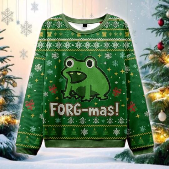 Discover Funny Frog Forg-mas Ugly Christmas Sweater, Cute Amphibian Holiday Sweatshirt, Animal Lover Xmas Gift