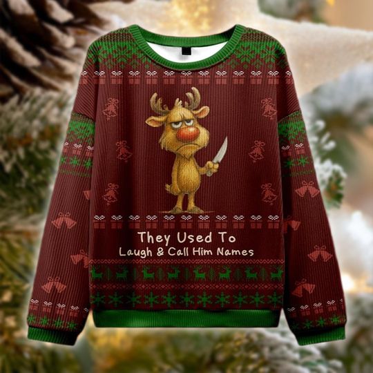 Angry Reindeer Ugly Christmas Sweater, Funny Dark Humor Holiday Jumper, Grumpy Deer Xmas Knit, Sarcastic Festive Gift