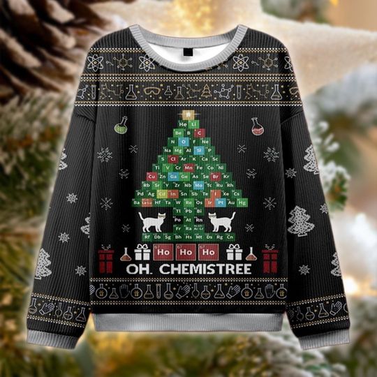 Discover Oh Chemistree Christmas Sweater, Funny Science Holiday Jumper, Chemistry Xmas Knit, Nerdy Ugly Sweater, STEM Teacher Gift