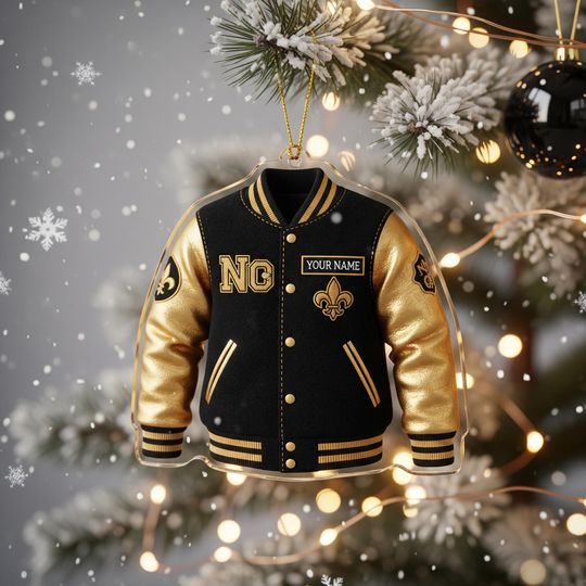 New Orleans Saints Varsity Jacket Ornament, Custom Name Christmas Gift, Football Fan Tree Decor, Personalized football Ornament 2025