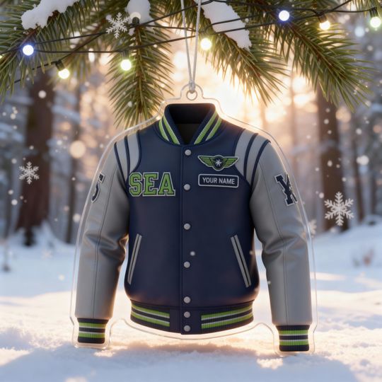 Discover Seattle Seahawks Varsity Jacket Ornament, Custom Name Football Fan Gift, Personalized football Christmas Ornament, Sports Tree Decor 2025
