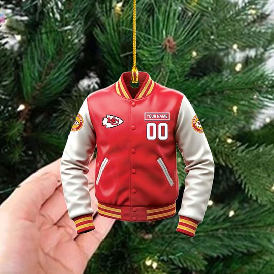 Discover Kansas City Chiefs Varsity Jacket Ornament, Personalized name and number football Christmas Gift