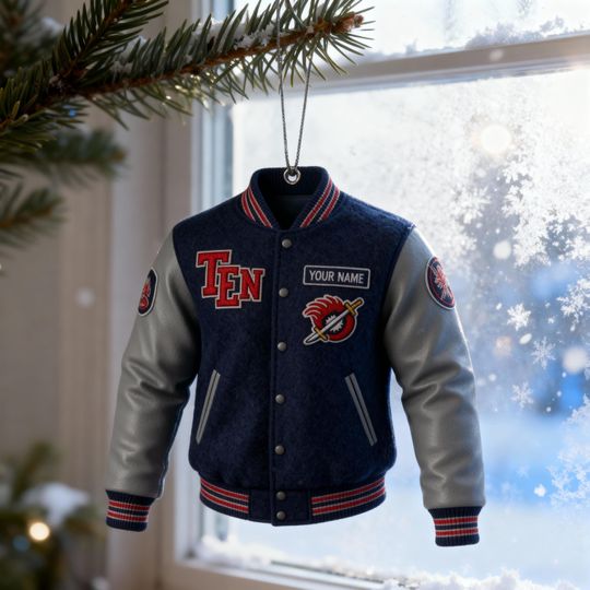 Discover Tennessee Varsity Jacket Ornament, Custom Name Christmas Gift, Football Fan Tree Decoration, Personalized Sports Ornament 2025