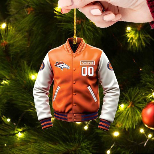Denver Broncos Varsity Jacket Ornament, Personalized football Christmas Gift