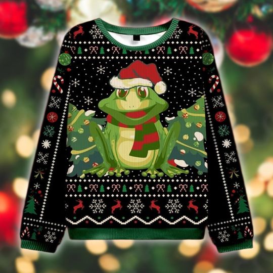 Discover Funny Frog Santa Hat Ugly Christmas Sweater, Frog Lover Christmas Gift, Holiday Sweatshirt, Xmas Outfit