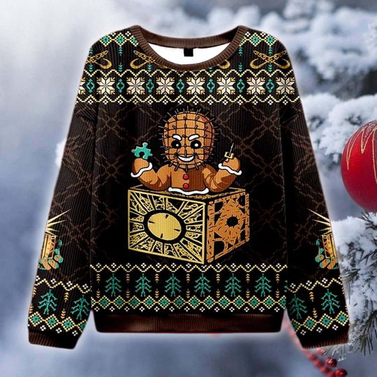 Discover Horror Movie Gingerbread Man Ugly Christmas Sweater, Puzzle Box Gift, Holiday Sweatshirt, Xmas Outfit, Scary Xmas