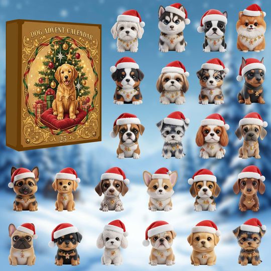Discover Dog Advent Calendar 2025, 24-Day Christmas Countdown, Puppy Figurine Gift Set, Holiday Surprise Calendar for Dog Lovers & Families