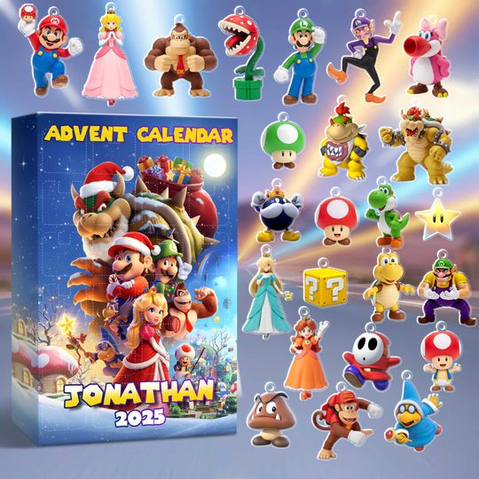 Discover Personalized Mario Advent Calendar 2025, Custom Name 24 Days Christmas Countdown