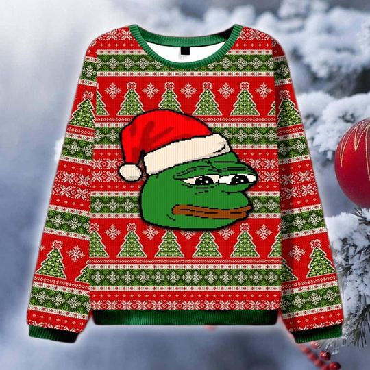 Discover Sad Frog Meme Santa Hat Ugly Christmas Sweater, Funny Meme Gift, Holiday Sweatshirt, Xmas Outfit