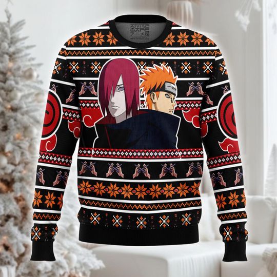 Discover Anime Villain Christmas Ugly Sweater, Red Cloud Xmas Gift, Funny Ninja Pain Jumper, Manga Fan Ugly Holiday Outfit