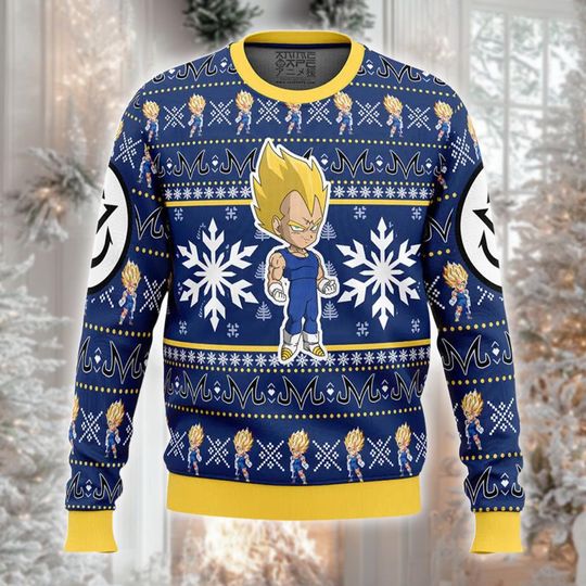 Discover Anime Saiyan Prince Christmas Ugly Sweater, Funny Power Up Xmas Gift, Manga Fan Holiday Jumper, Space Warrior Ugly Outfit