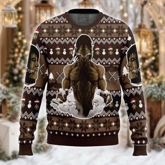 Discover Colossal Beast Ugly Christmas Sweater, Anime Titan Xmas Jumper, Giant Monster Holiday Sweatshirt, Transformation Crewneck Gift for Fan