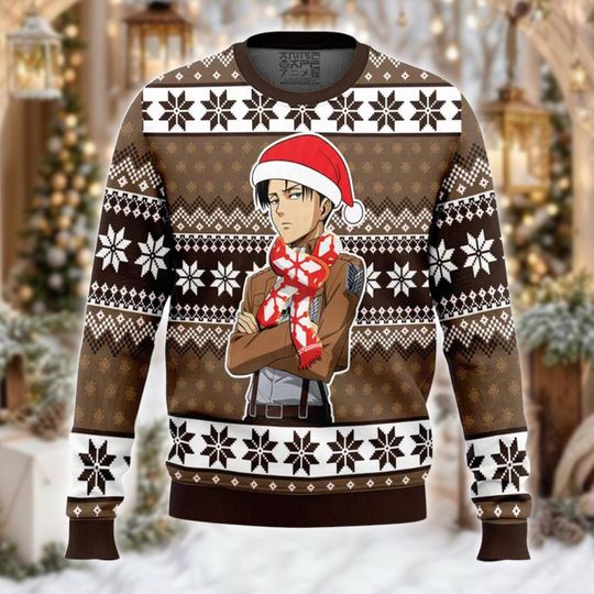 Discover Captain Soldier Ugly Christmas Sweater, Anime Xmas Jumper, Manga Holiday Sweatshirt, Clean Freak Gift, Titan Crewneck for Anime Fan