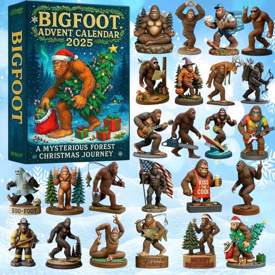 Discover 2025 Bigfoot Adventure Calendar 24 Days Holiday Countdown with 2D Acrylic Figure, 24 Days of Xmas Surprises with 24 Collectible