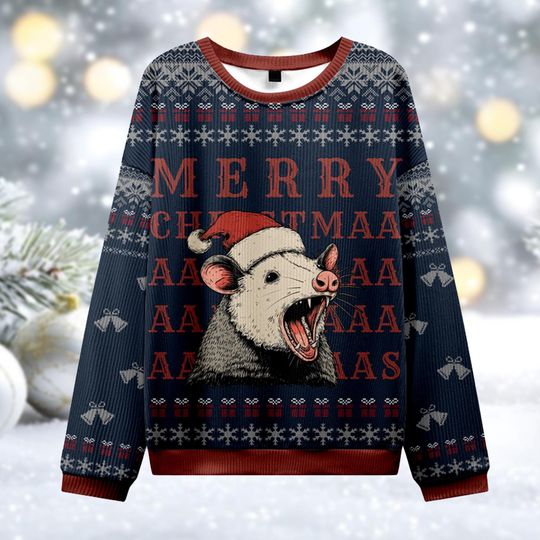Discover Opossum Christmas Ugly Sweater, Funny Screaming Trash Possum Jumper, Sarcastic Xmas Gift, Weird Animal Holiday Outfit, Merry Christmas Outfit