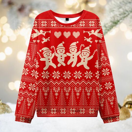 Dancing Gingerbread Men Ugly Sweater, Cute Holiday Cookie Jumper, Ugly Christmas Party Shirt, Festive Xmas Baking Gift